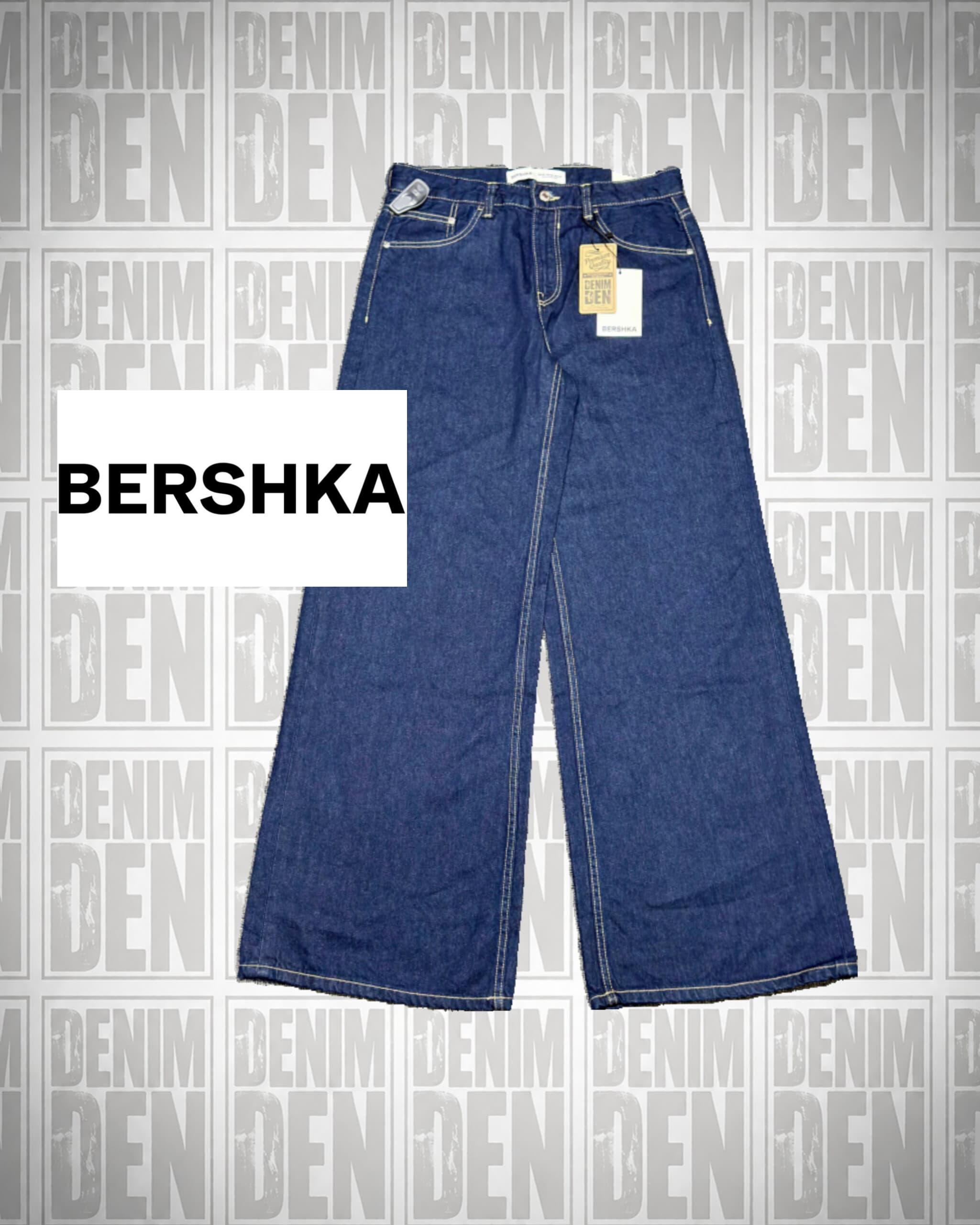 Bershka Dark Blue High-Waist Wide Leg Jeans
