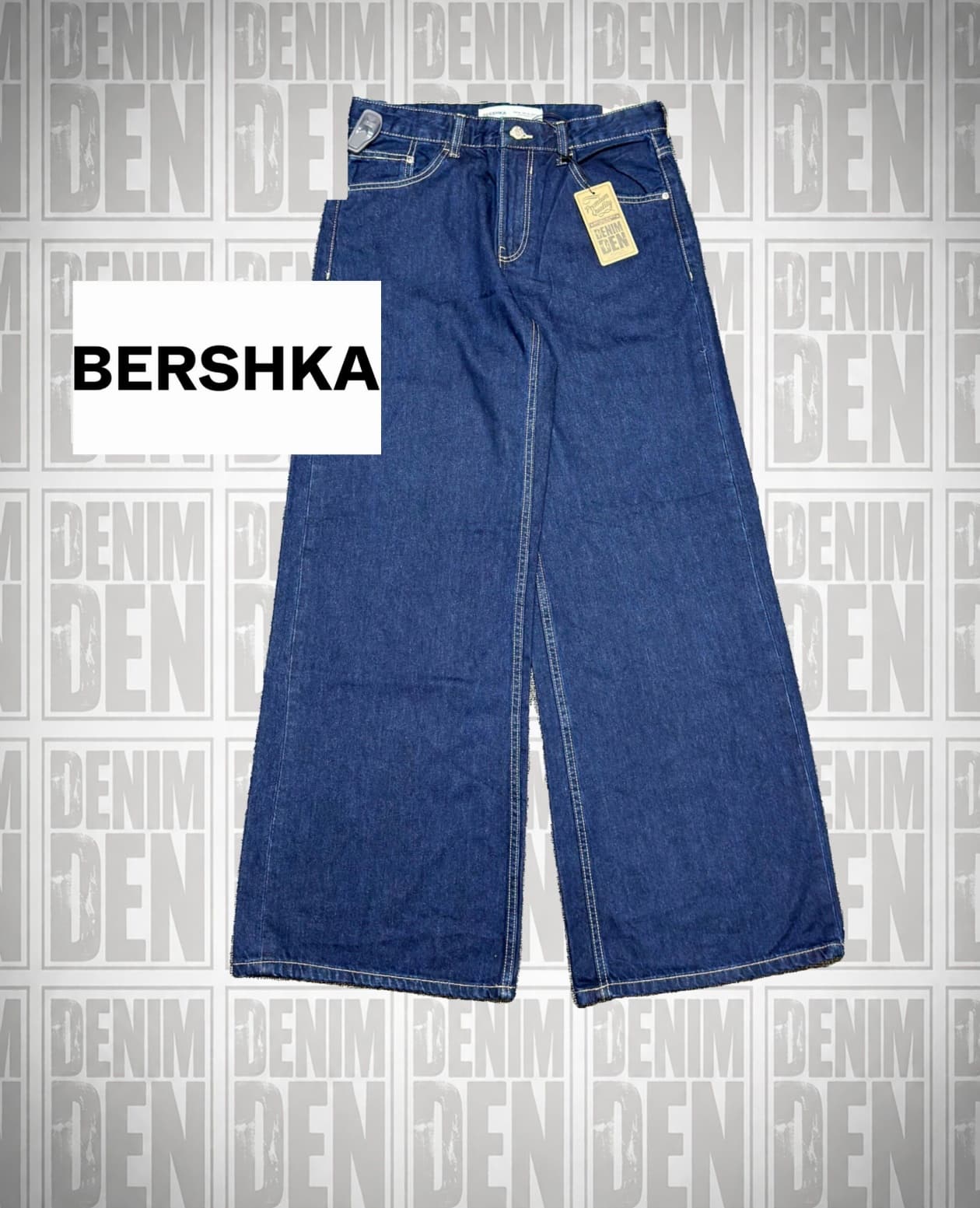 Bershka Dark Blue High-Waist Wide Leg Jeans