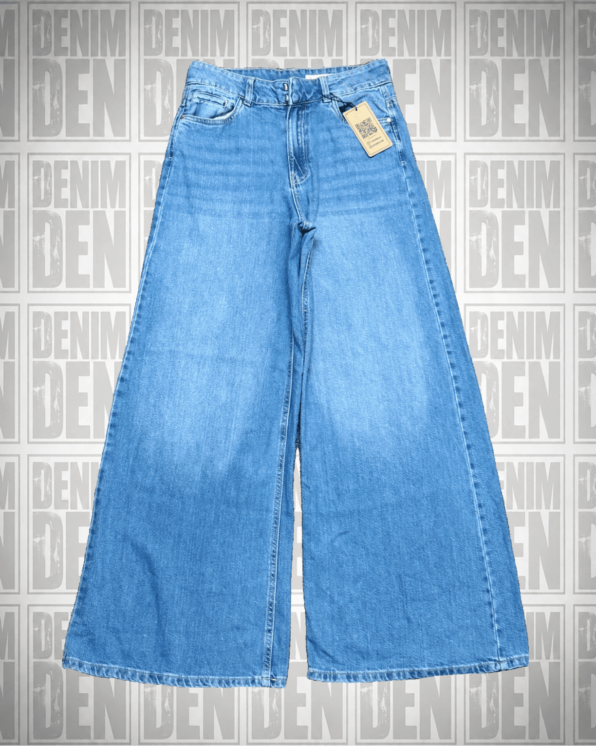 High-waisted, wide-leg (palazzo-style) flared fit