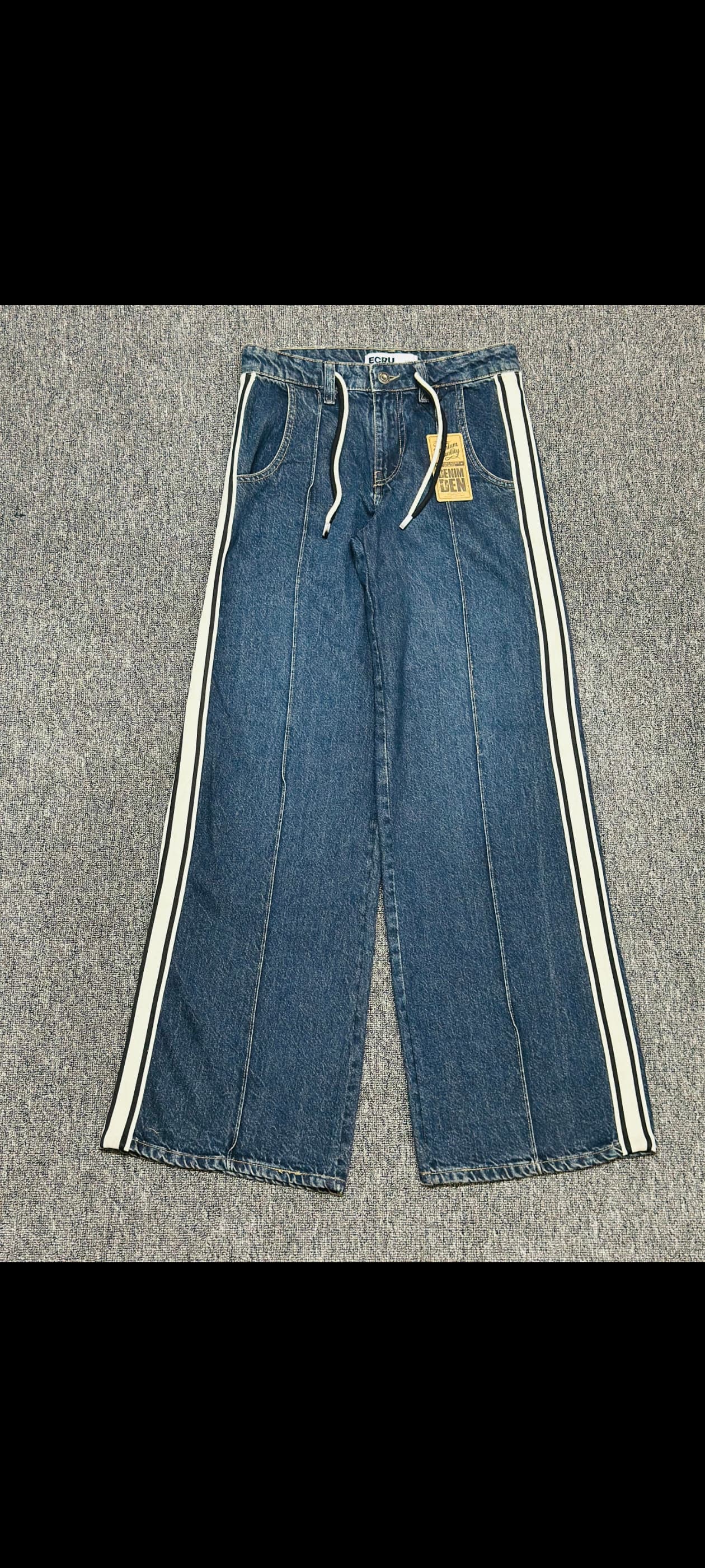 ECRU Side-Stripe Drawstring Wide-Leg Jeans