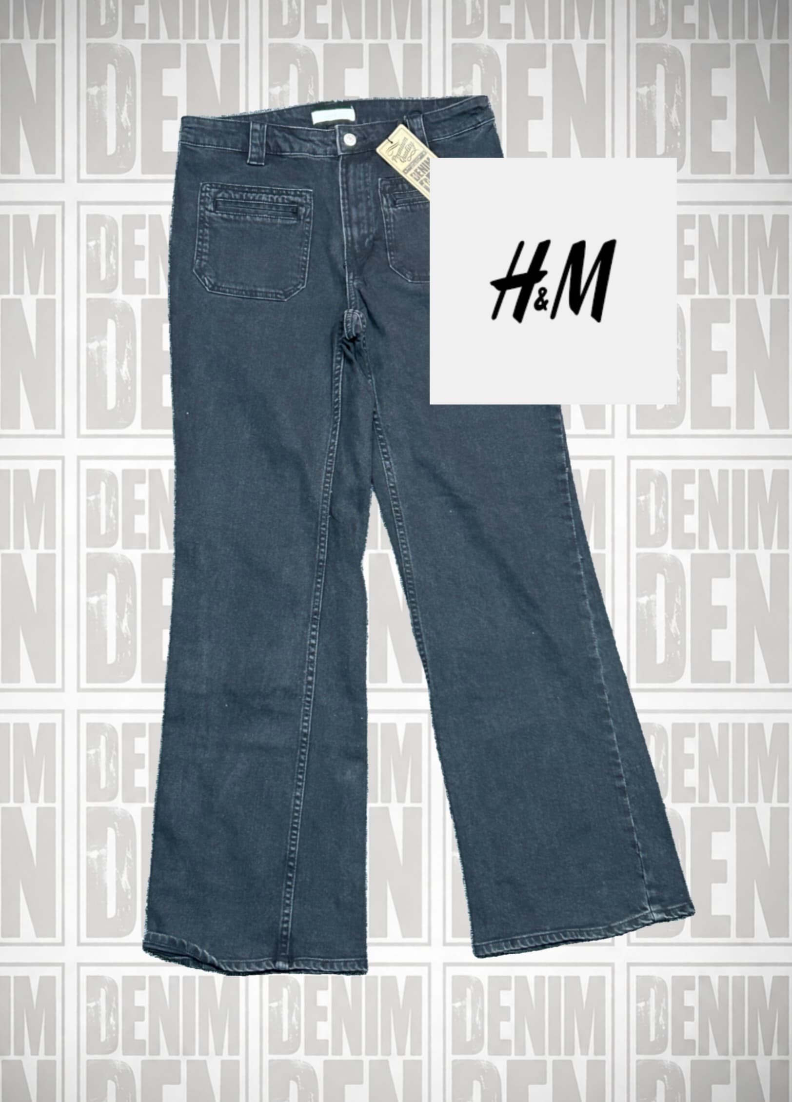  H&M Wide High Waist Jeans (Denim Black)