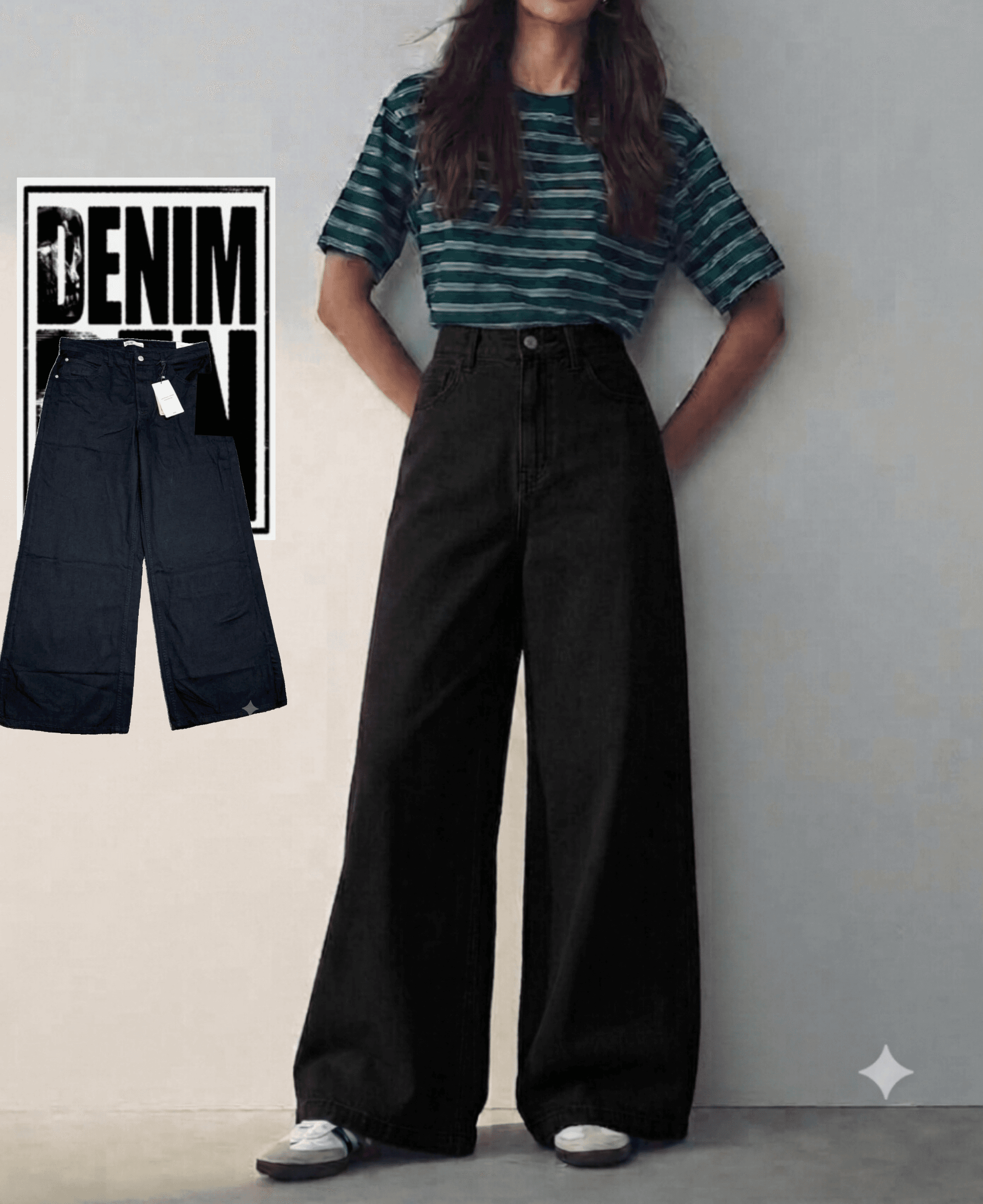 DUB wide leg opening Black palazoo jeans.