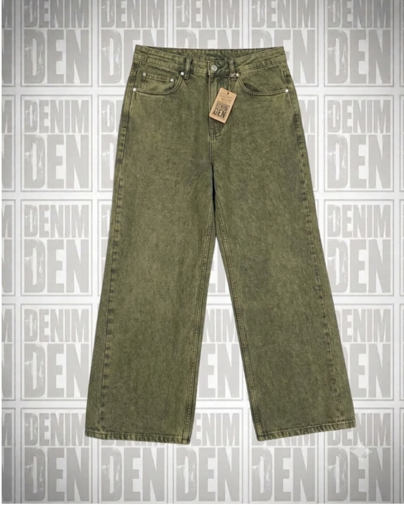 Green mid wash semi baggy pants 2