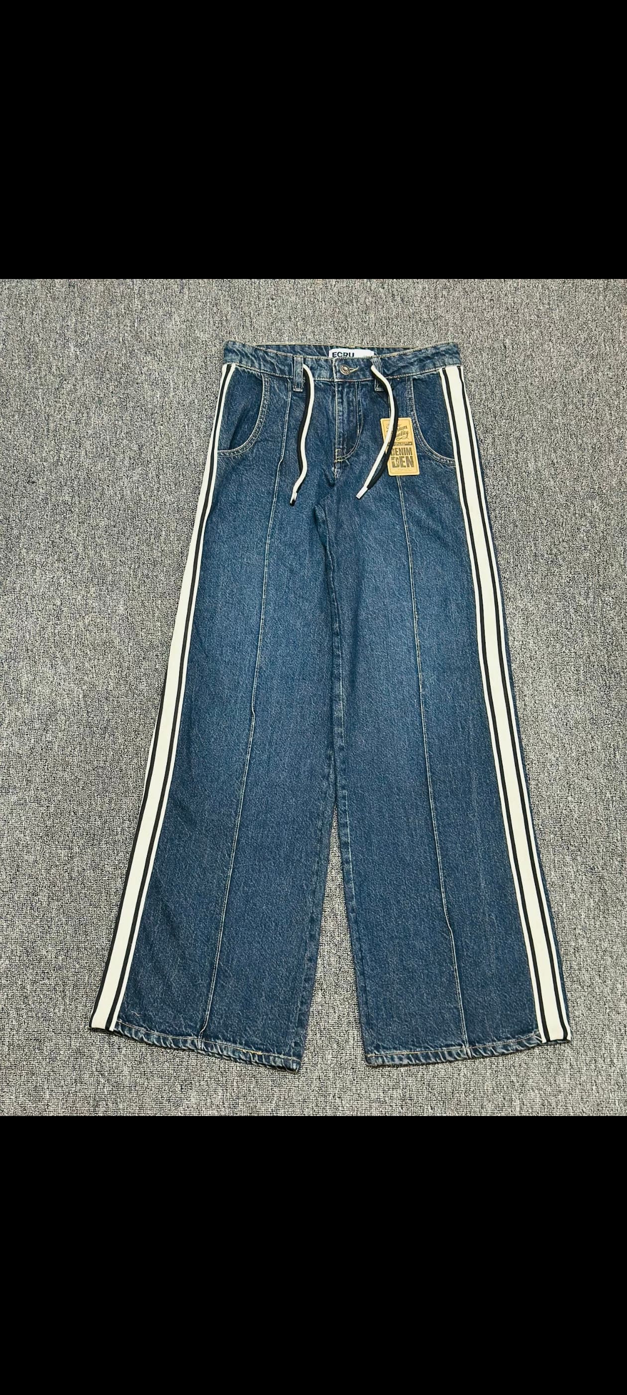 ECRU Side-Stripe Drawstring Wide-Leg Jeans 2