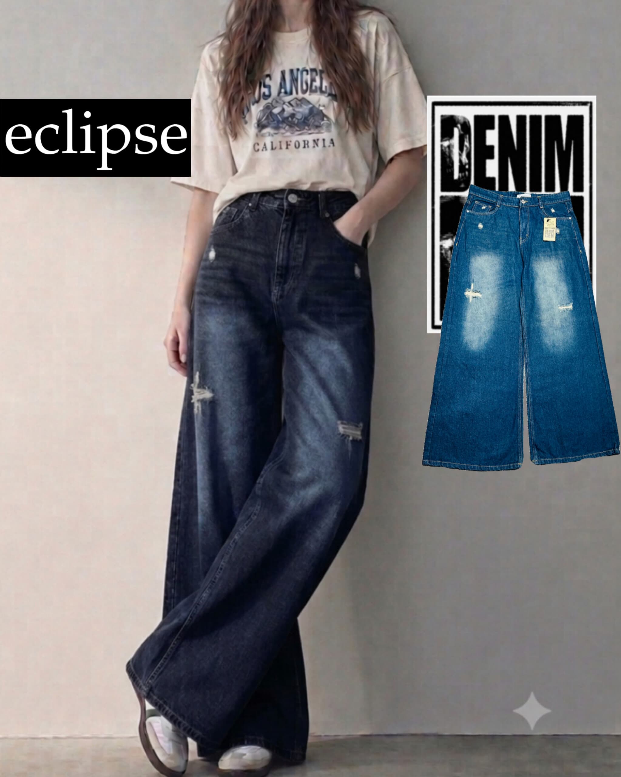 ECLIPSE wide leg blackish blue palazoo jeans.